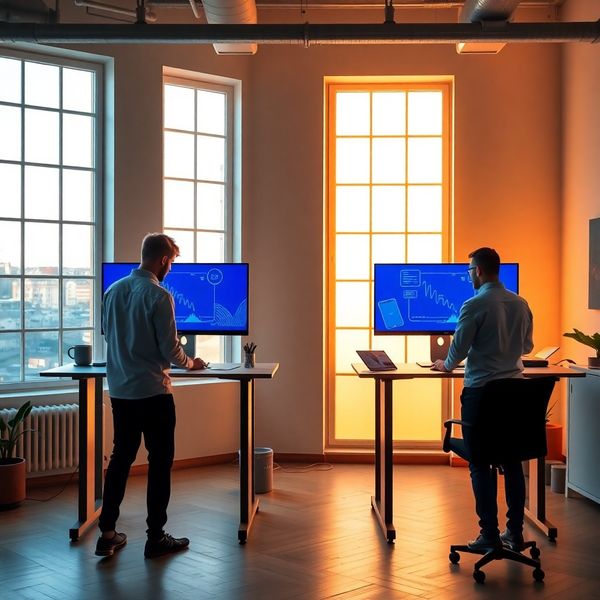 Ufficio del team Gallo & Ricci a Genova con monitor illuminati indigo